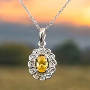 Yellow Cubic Zirconia Pendant Necklace 925 Sterling Silver November Birthdays